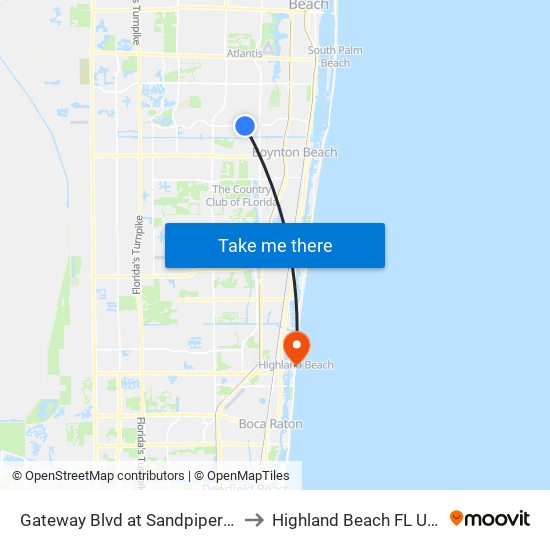 Gateway Blvd at  Sandpiper Dr to Highland Beach FL USA map
