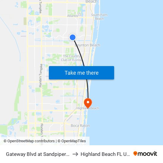 GATEWAY BLVD at  SANDPIPER DR to Highland Beach FL USA map