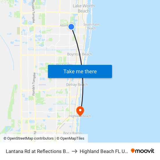 Lantana Rd at  Reflections Blvd to Highland Beach FL USA map