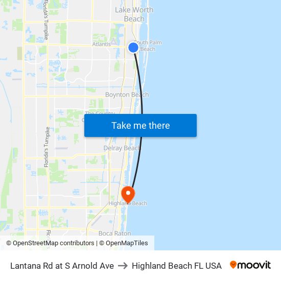 Lantana Rd at  S Arnold Ave to Highland Beach FL USA map