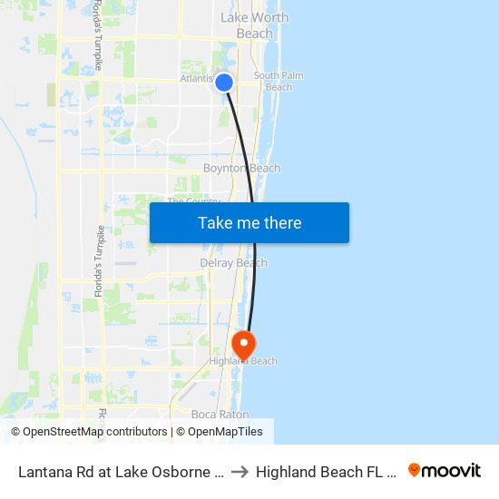 Lantana Rd at  Lake Osborne Mhp to Highland Beach FL USA map