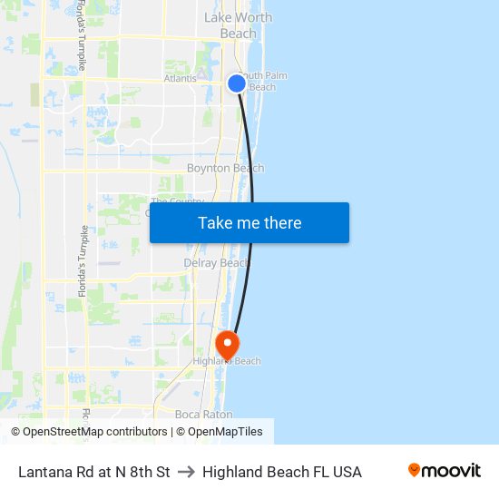 Lantana Rd at  N 8th St to Highland Beach FL USA map