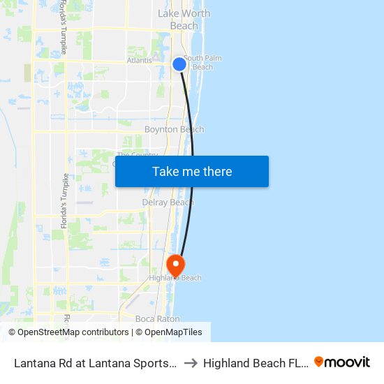 LANTANA RD at LANTANA SPORTS CMPLX to Highland Beach FL USA map