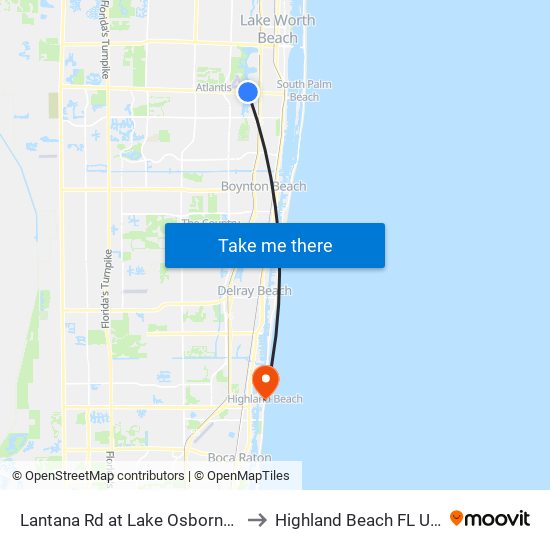 Lantana Rd at Lake Osborne Dr to Highland Beach FL USA map