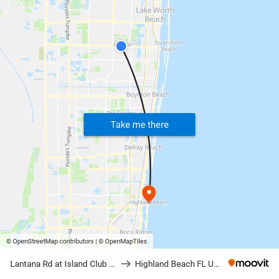 Lantana Rd at Island Club Dr to Highland Beach FL USA map