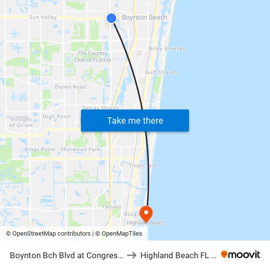 Boynton Bch Blvd at  Congress Ave to Highland Beach FL USA map