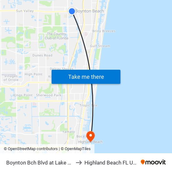 Boynton Bch Blvd at Lake Ter to Highland Beach FL USA map