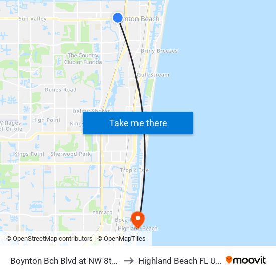 Boynton Bch Blvd at NW 8th St to Highland Beach FL USA map