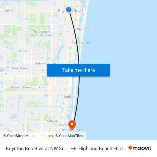 Boynton Bch Blvd at NW 3rd St to Highland Beach FL USA map