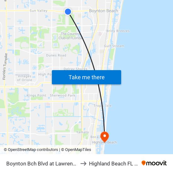 Boynton Bch Blvd at Lawrence Rd to Highland Beach FL USA map