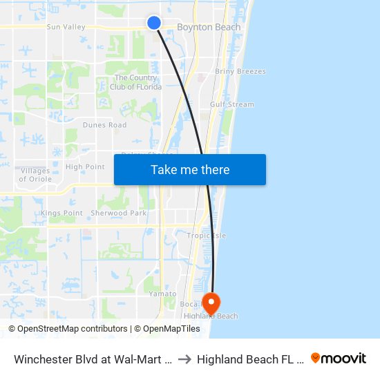 Winchester Blvd at Wal-Mart E Ent to Highland Beach FL USA map