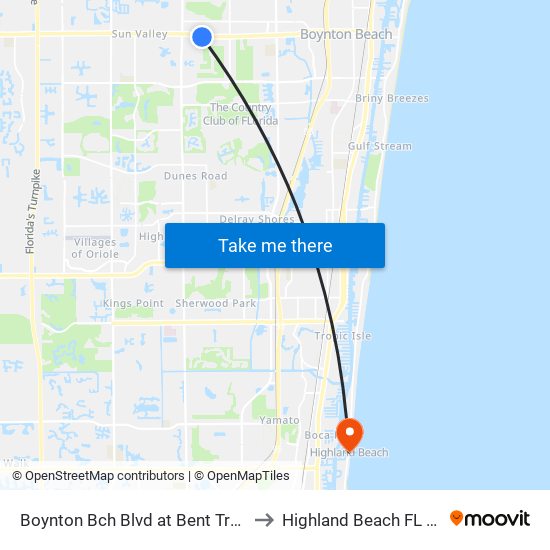 Boynton Bch Blvd at Bent Tree Dr to Highland Beach FL USA map