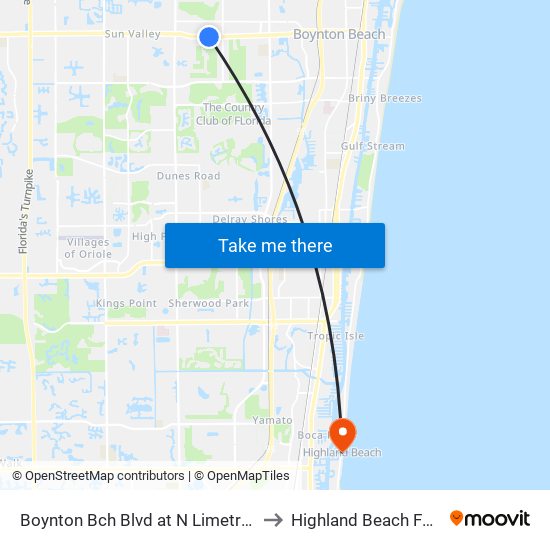 Boynton Bch Blvd at N Limetree Blvd to Highland Beach FL USA map