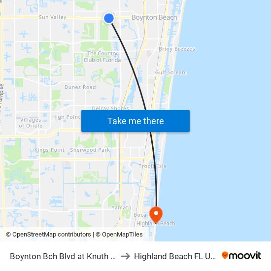 Boynton Bch Blvd at Knuth Rd to Highland Beach FL USA map