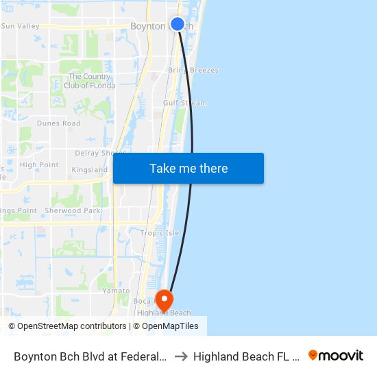 Boynton Bch Blvd at Federal Hwy to Highland Beach FL USA map