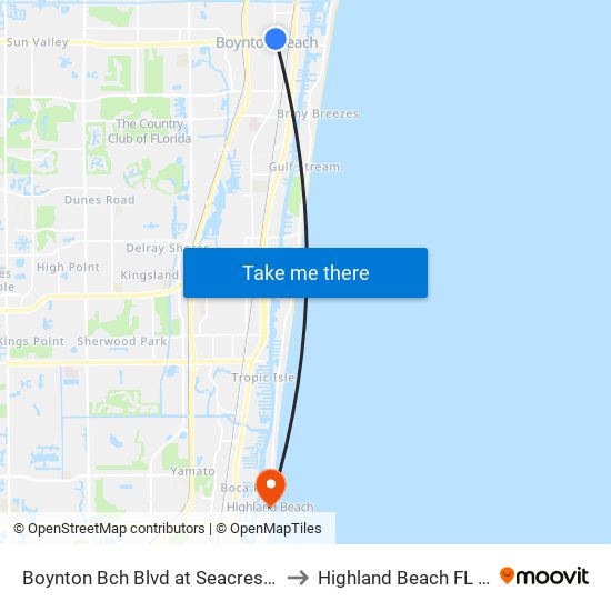 Boynton Bch Blvd at Seacrest Blvd to Highland Beach FL USA map