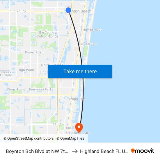 Boynton Bch Blvd at NW 7th Ct to Highland Beach FL USA map