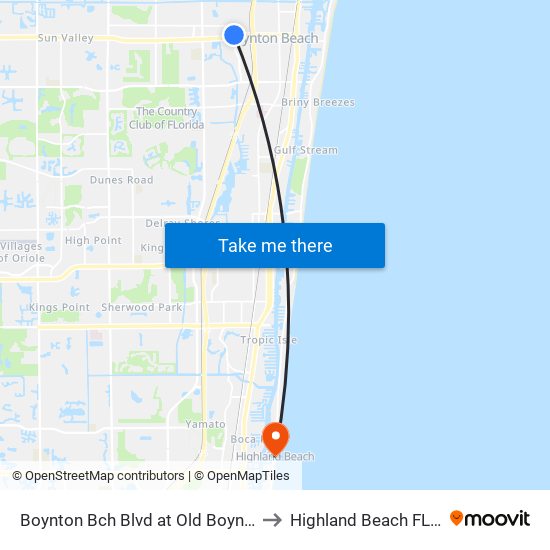 Boynton Bch Blvd at Old Boynton Rd to Highland Beach FL USA map