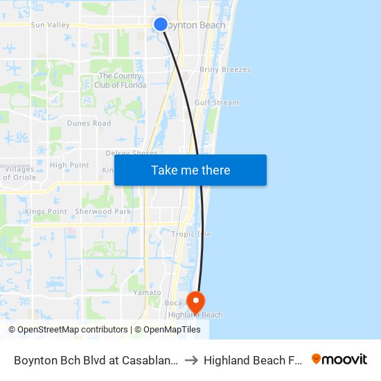 Boynton Bch Blvd at Casablanca Apts to Highland Beach FL USA map