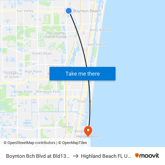 Boynton Bch Blvd at Bld1313 to Highland Beach FL USA map