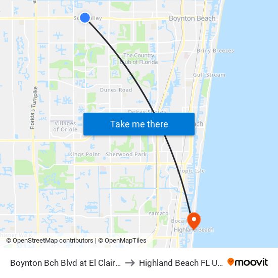 Boynton Bch Blvd at El Clair Rd to Highland Beach FL USA map