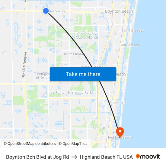 Boynton Bch Blvd at Jog Rd to Highland Beach FL USA map
