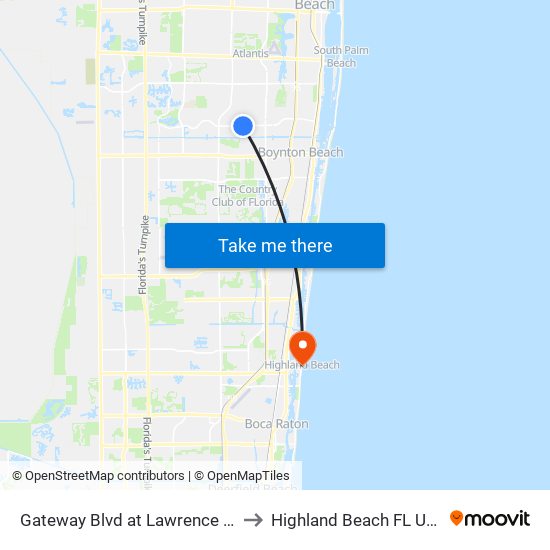 Gateway Blvd at  Lawrence Rd to Highland Beach FL USA map