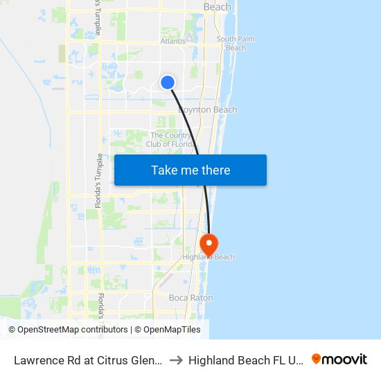 Lawrence Rd at  Citrus Glen Dr to Highland Beach FL USA map