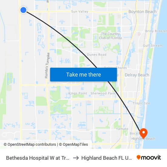 Bethesda Hospital W at Trml to Highland Beach FL USA map