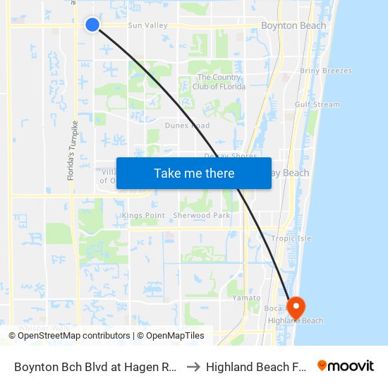 Boynton Bch Blvd at Hagen Ranch Rd to Highland Beach FL USA map