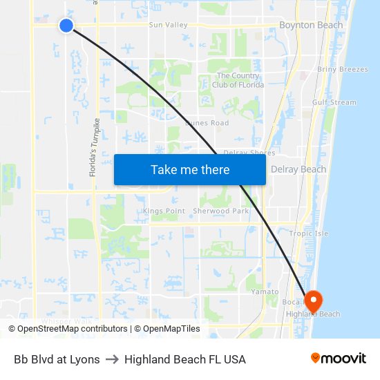 Bb Blvd at Lyons to Highland Beach FL USA map