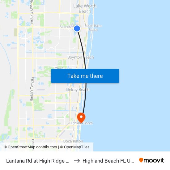 Lantana Rd at  High Ridge Rd to Highland Beach FL USA map