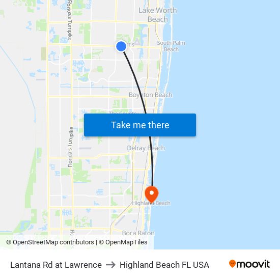 Lantana Rd at Lawrence to Highland Beach FL USA map