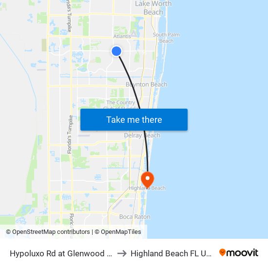 Hypoluxo Rd at Glenwood Dr to Highland Beach FL USA map