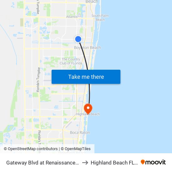 GATEWAY BLVD at RENAISSANCE C BLVD to Highland Beach FL USA map