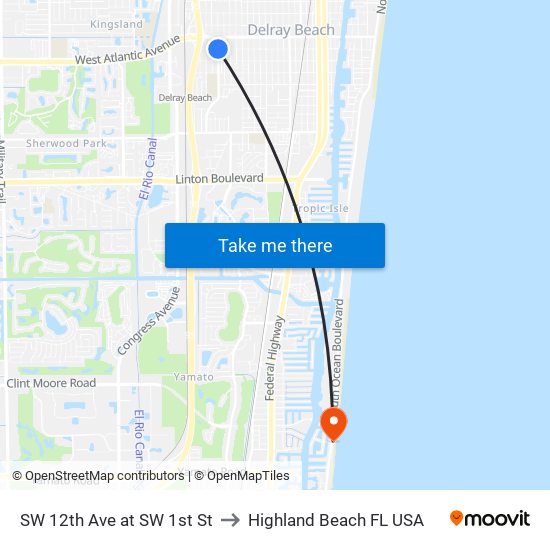 SW 12th Ave at  SW 1st St to Highland Beach FL USA map