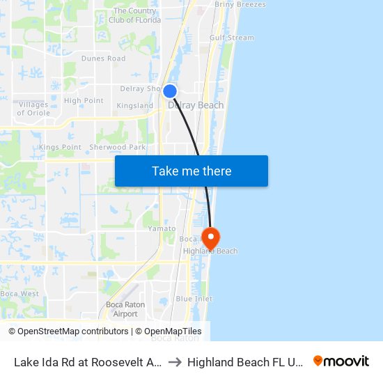 Lake Ida Rd at  Roosevelt Ave to Highland Beach FL USA map