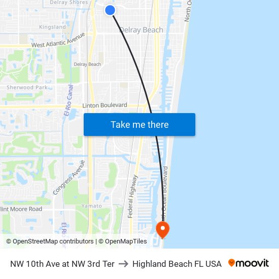 NW 10th Ave at  NW 3rd Ter to Highland Beach FL USA map