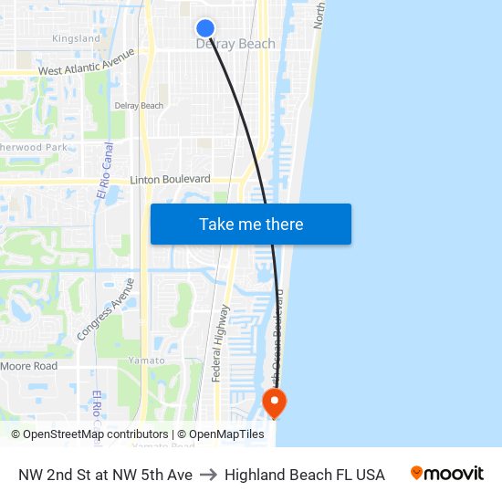 NW 2nd St at  NW 5th Ave to Highland Beach FL USA map