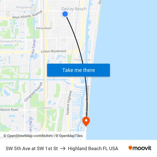 SW 5TH AVE at SW 1ST ST to Highland Beach FL USA map