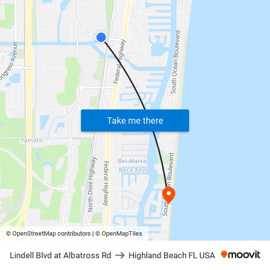 Lindell Blvd at Albatross Rd to Highland Beach FL USA map