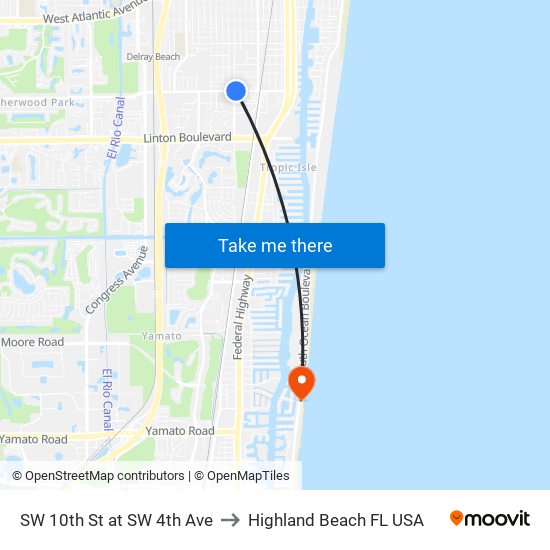 SW 10th St at  SW 4th Ave to Highland Beach FL USA map