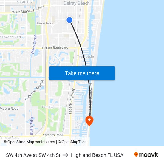 SW 4th Ave at  SW 4th St to Highland Beach FL USA map