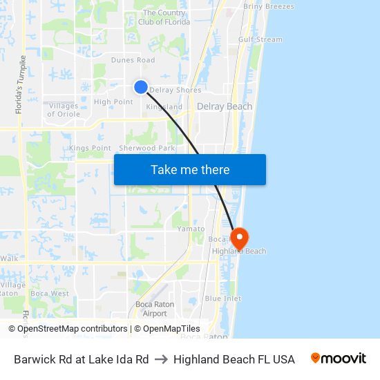 Barwick Rd at  Lake Ida Rd to Highland Beach FL USA map