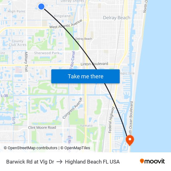 Barwick Rd at Vlg Dr to Highland Beach FL USA map