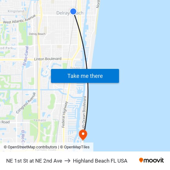 NE 1st St at NE 2nd Ave to Highland Beach FL USA map
