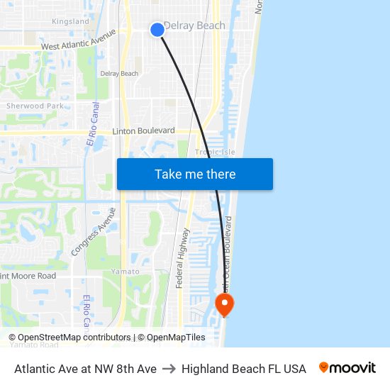 Atlantic Ave at NW 8th Ave to Highland Beach FL USA map
