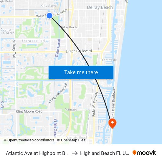 Atlantic Ave at  Highpoint Blvd to Highland Beach FL USA map