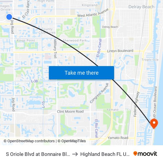 S Oriole Blvd at  Bonnaire Blvd to Highland Beach FL USA map