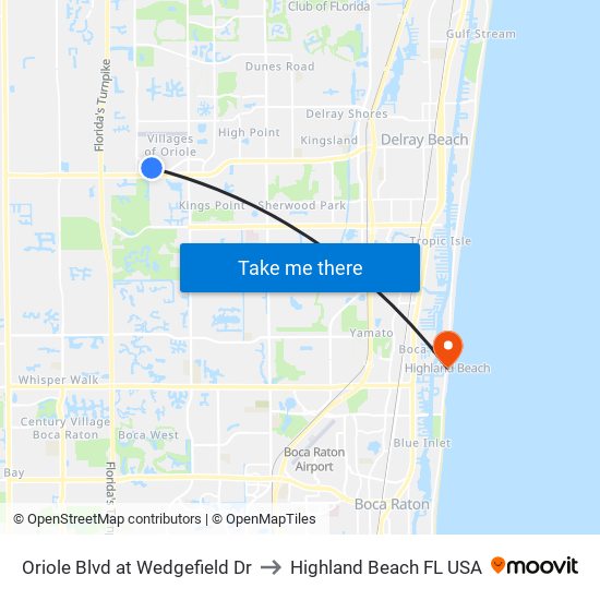 Oriole Blvd at Wedgefield Dr to Highland Beach FL USA map